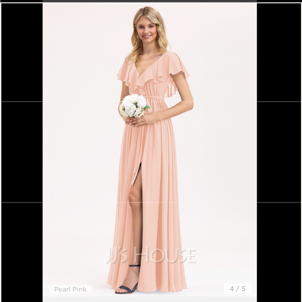 JJ’s House blush chiffon bridesmaid dress